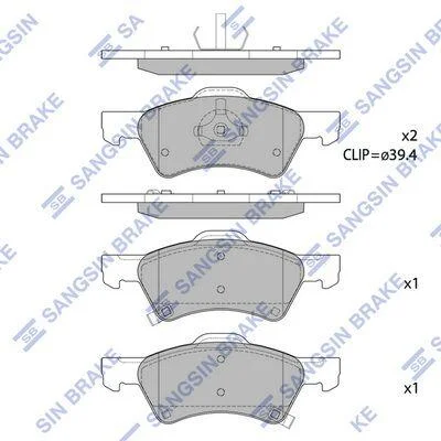 Колодки гальмівні передні Chrysler Voyager (-03), Dodge Caravan (-07) HI-Q Hi-Q (SANGSIN) SP1440 (фото 1)