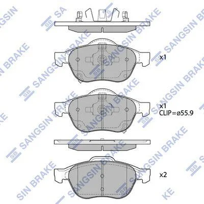 Колодки тормозные передние Toyota Avensis (-09) Hi-Q (SANGSIN) SP1574 (фото 1)