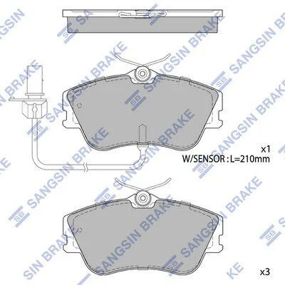 Колодки гальмівні передні VW Transporter IV (70XB,70XC,7DB,7DW) (-03) HI-Q Hi-Q (SANGSIN) SP1985 (фото 1)