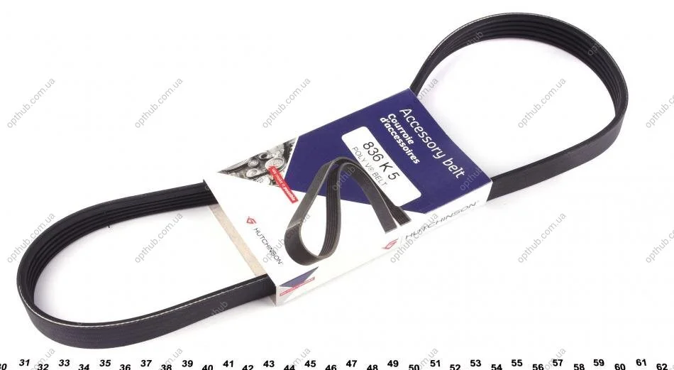 Ремінь генератора BMW 3 (E46)/5 (E39) 1.8D/2.0D 98-03 (5PK836) (opt-om) HUTCHINSON 836 K 5 (фото 1)