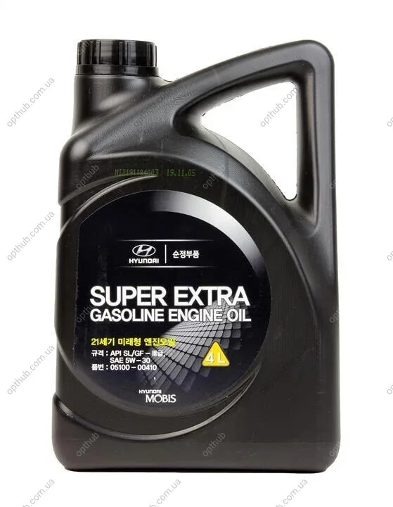 Олива моторна Mobis Super Extra Gasoline 5W-30 API SL, ILSAC GF-3, 05100-00410 (Каністра 4л) Hyundai/Kia/Mobis 0510000410 (фото 1)