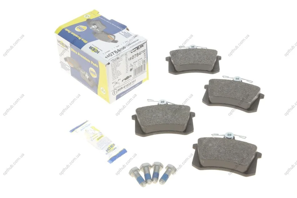 Колодки гальмівні (задні) Audi A4/A6/A8 94-02/Audi 80 91-96/Audi 90 84-91/Audi 100/200 77-94 UA63 ICER 180784-700 (фото 1)