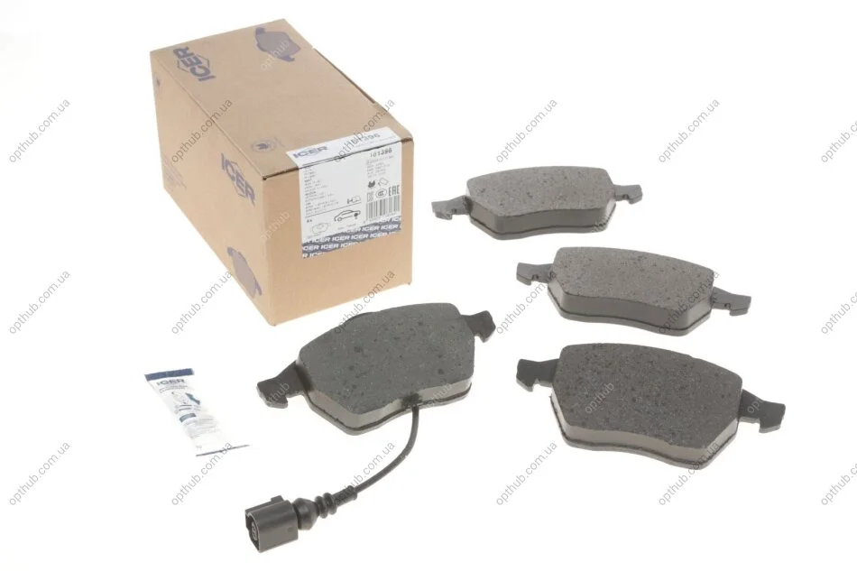 Колодки гальмівні (передні) Audi A3/TT/Seat Leon/Skoda Octavia/VW Golf 96-10/Polo 05-09 (+датчик) UA63 ICER 181396 (фото 1)