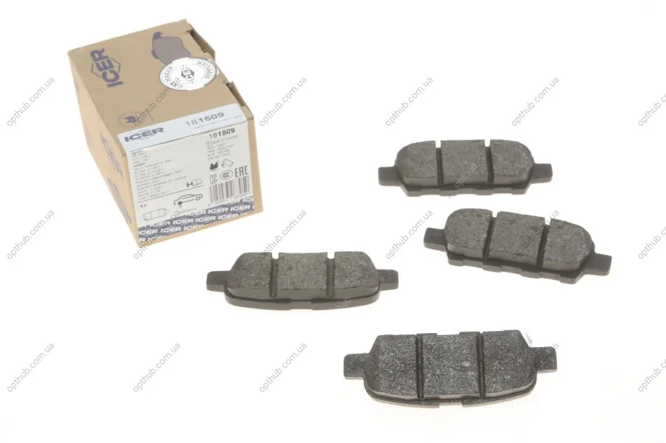 Колодки гальмівні (задні) Renault Koleos 08-/Nissan Qashqai/Tiida 07-13/Teana/X-Trail 01-13 UA63 ICER 181509 (фото 1)