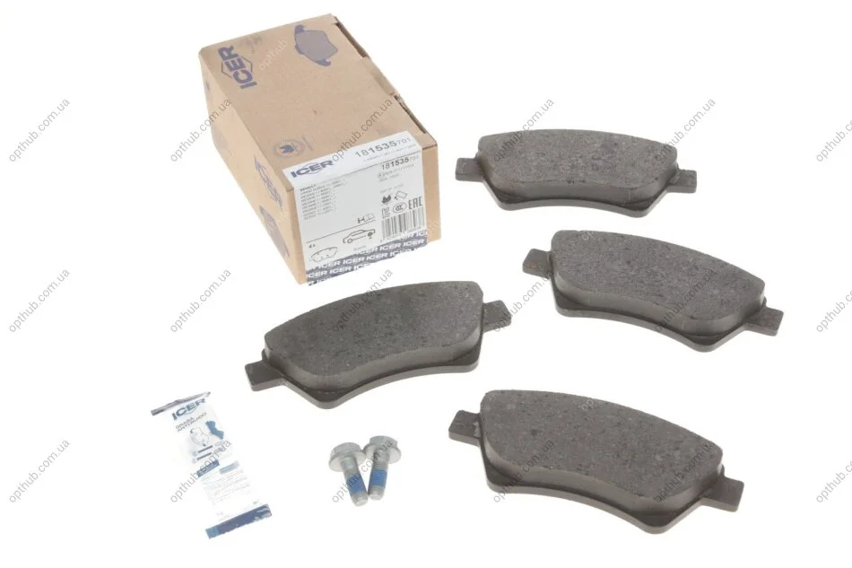 Колодки гальмівні (передні) Renault Kangoo 01-/Megane II 02-/Scenic II/III/Grand Scenic II 03- UA63 ICER 181535-701 (фото 1)