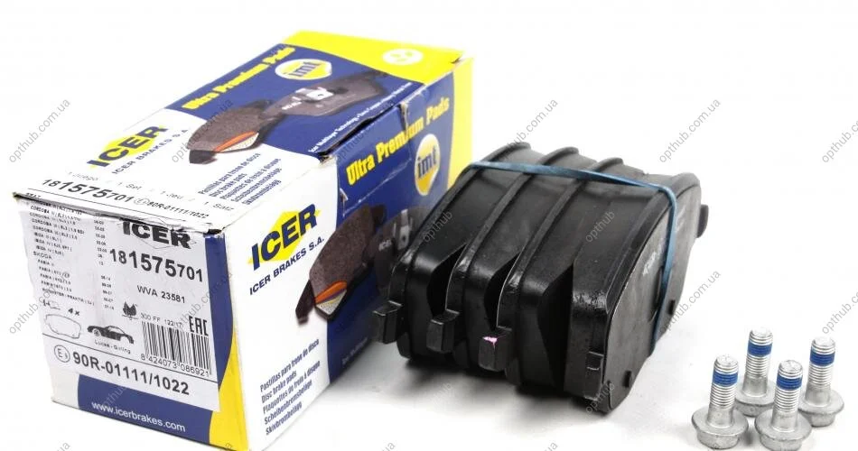 Колодки гальмівні (передні) Seat Cordoba/Ibiza IV/VW Polo/Skoda Fabia 99-15/Roomster 06-15 UA63 ICER 181575-701 (фото 1)