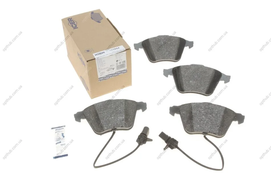 Колодки гальмівні (передні) Audi A4 03-09/A6/A8 03-11/Seat Exeo 08-13 (+датчики) UA63 ICER 181654 (фото 1)
