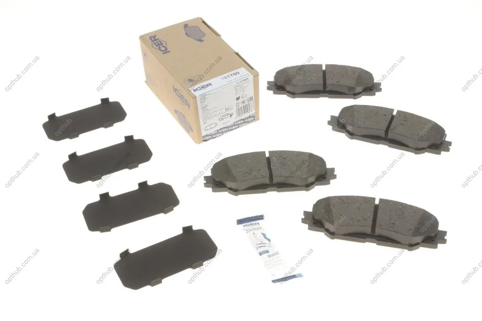 Колодки гальмівні (передні) Toyota Corolla 01-18/Auris 07-12/Rav4 III 05-/Yaris/Prius+ 12- UA63 ICER 181760 (фото 1)