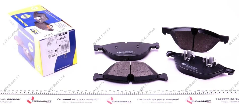 Колодки гальмівні (передні) BMW X5 (E70/F15/F85) 06-/X6 (E71/E72/F16/F86) 08- UA63 ICER 181905 (фото 1)