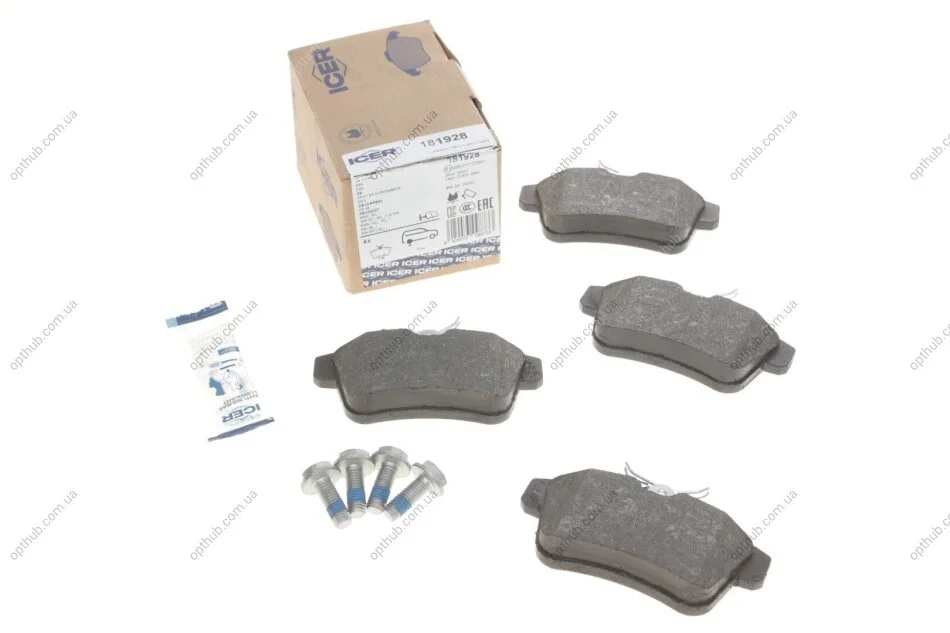 Колодки гальмівні (задні) Citroen C4 09-/DS4/DS5 11-15/Peugeot 308/508/3008/5008 09-18 UA63 ICER 181928 (фото 1)
