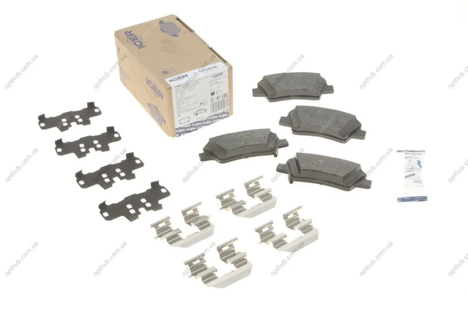 Колодки гальмівні (задні) Kia Sportage/Ceed/Rio/Optima/Hyundai Accent/i10/i20/i30/i40/Elantra 10- UA63 ICER 182036 (фото 1)