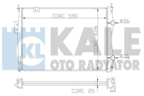 Радіатор охолодження двигуна (паяний) Nissan Qashqai (06-) 2.0i MCVT KALE OTO RADYATOR Kale 342055