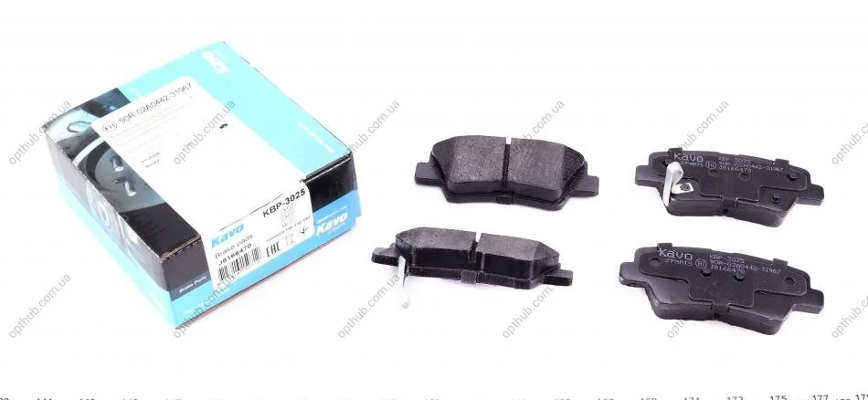 Колодки гальмивни (задни) Hyundai Accent/Elantra/Sonata/Tucson/ Kia Rio/Ceed (Akebono) UA63 KAVO KBP-3025 (фото 1)
