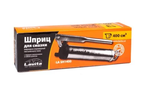 Шприц для змазки ШАРНІРНО-ПЛУНЖЕРНИЙ, 400 МЛ, ДВІ НАСАДКИ -ua LAVITA SH1400
