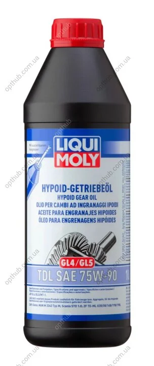 Масло трансмиссионное Hyp.-Getriebeol TDL 75W-90 1л ПОЛУСИНТЕТИЧЕСКОЕ ТРАНСМ. МАСЛО - TDL SAE 75W-90 TS GL4/ LIQUI MOLY 1407 (фото 1)