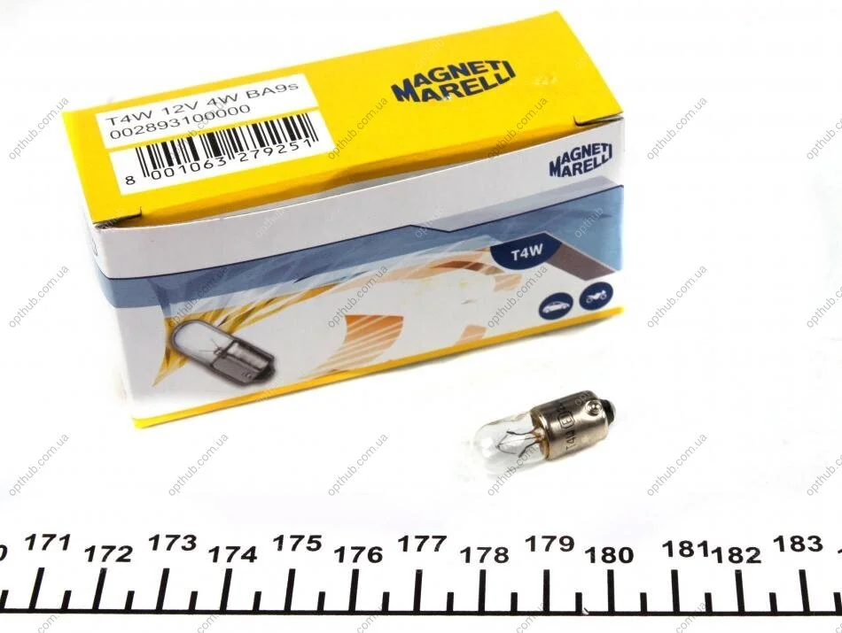 Лампа розжарювання T4W 12V 4W BA9s (вир-во Magneti Marelli) MAGNETI MARELLI 002893100000 (фото 1)