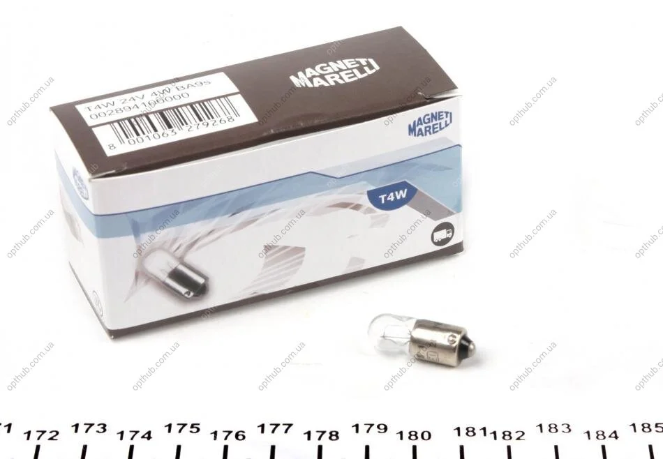 Автолампа T4W 24V 4W BA9s Standard 24V (T4W 24V) (opt-om) MAGNETI MARELLI 002894100000 (фото 1)