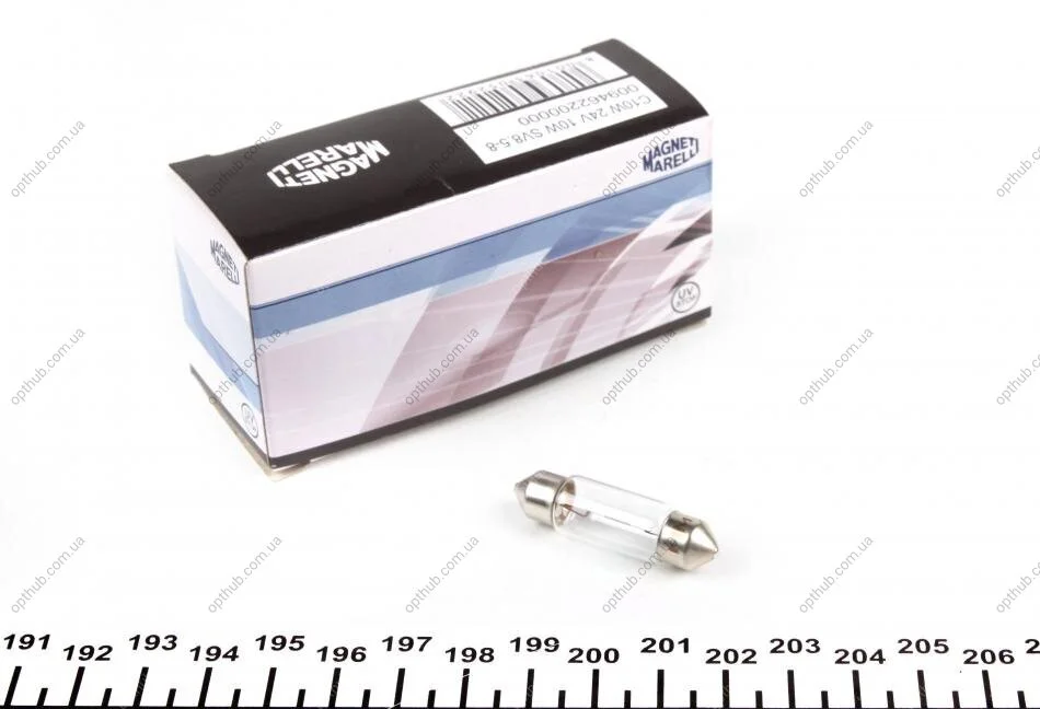 Автолампа C10W 24V 10W SV8.5-8 Standard (L=44/d=11.5) (C10W 24V Lon) (opt-om) MAGNETI MARELLI 009462200000 (фото 1)
