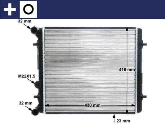 Радіатор охолодження VW Golf IV 1.4-1.6 97-06/Skoda Octavia 1.4/1.6 96-10 (-AC) (МКПП) MAHLE UA63 MAHLE / KNECHT CR 367 000S (фото 1)