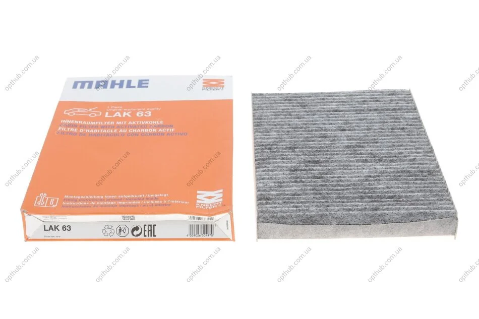 Фільтр салону VW, SEAT вугільний (вир-во Knecht-Mahle) LAK63 MAHLE / KNECHT LAK 63 (фото 1)