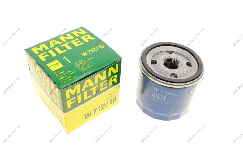 Фільтр масляний Fiat Doblo 1.2 00-03/Punto 1.8 99-12/Bravo 1.8GT/2.0HGT 95-01 -FILTER UA63 MANN W 712/16 (фото 1)