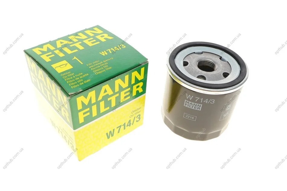 Фільтр масляний Fiat Fiorino 1.0-1.6 80-94/Panda 1.3D 86-92/Tipo 1.4-1.6 88-94/Moskvitch 2141 89- UA63 MANN W 714/3 (фото 1)