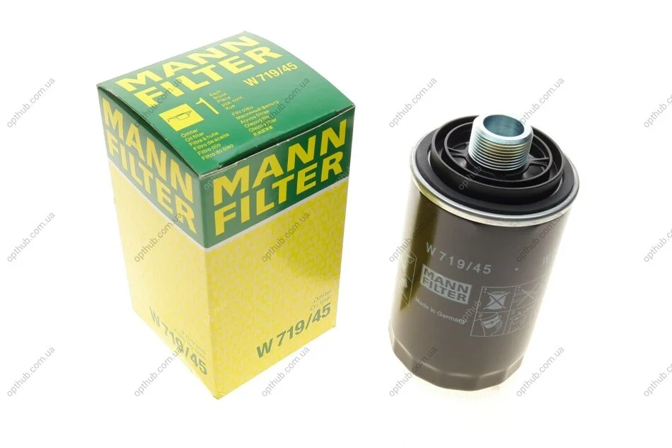 Фільтр масляний двигуна VW GOLF V, VI, T5, SKODA OCTAVIA II 1.8-2.0 TSI 07- (вир-во) W719/45 MANN W 719/45 (фото 1)