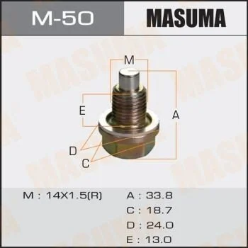 Пробка зливна піддону (з шайбою 14x1.5 mm) Honda/ Hyundai/ Kia/ Mazda/ Suzuki (M-50) MASUMA M50 (фото 1)