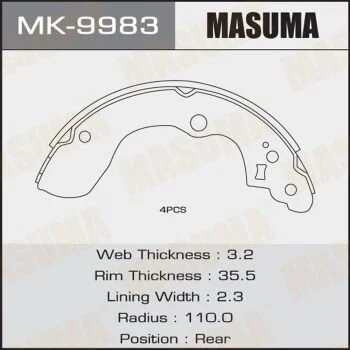 Колодки гальмівні стояночного тормоза (MK-9983) MASUMA MK9983 (фото 1)