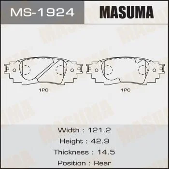 Колодки гальмівні задн Toyota CH-R (16-), Camry (17-), RAV 4 (19-) (MS-1924) MASUMA MS1924 (фото 1)