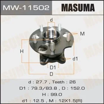 Маточина колеса заднього у зборі з підшипником Lexus RX 350 (05-09)/ Toyota Highlander (10-13), Venza (09-16) (MW-11502) MASUMA MW11502 (фото 1)
