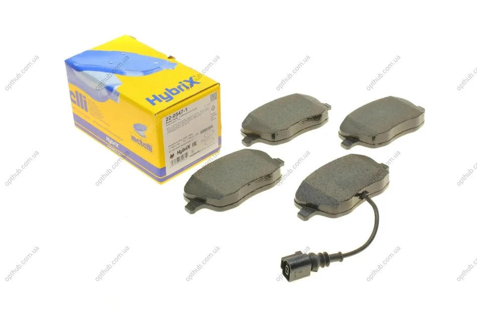 Колодки гальмівні (передні) Seat Ibiza/VW Polo 01-09/Skoda Fabia 99-14/Roomster 06-15 (+датчик) UA63 Metelli 22-0547-1 (фото 1)