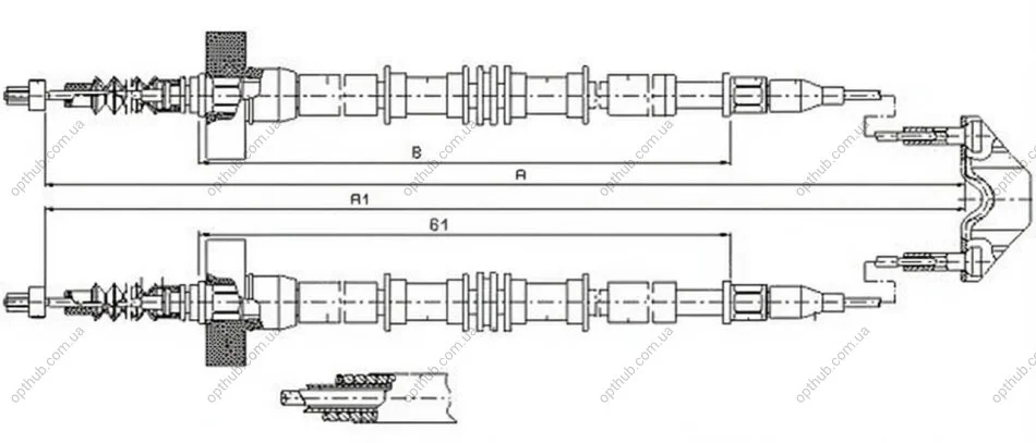 Трос ручного гальма CHEVROLET CORSA СЕДАНCHEVROLET CORSA УНИВЕРСАЛOPEL ASTRA G DELVAN (F70) -ua METZGER 11.5859 (фото 1)