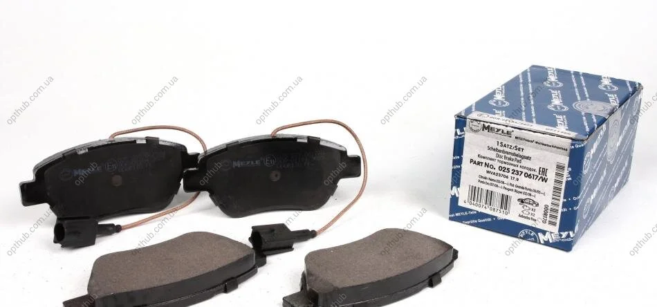 Колодки гальмівні (передні) Fiat Doblo/Citroen Nemo/Peugeot Bipper 08- (з датчиком) UA63 MEYLE 025 237 0617/W (фото 1)