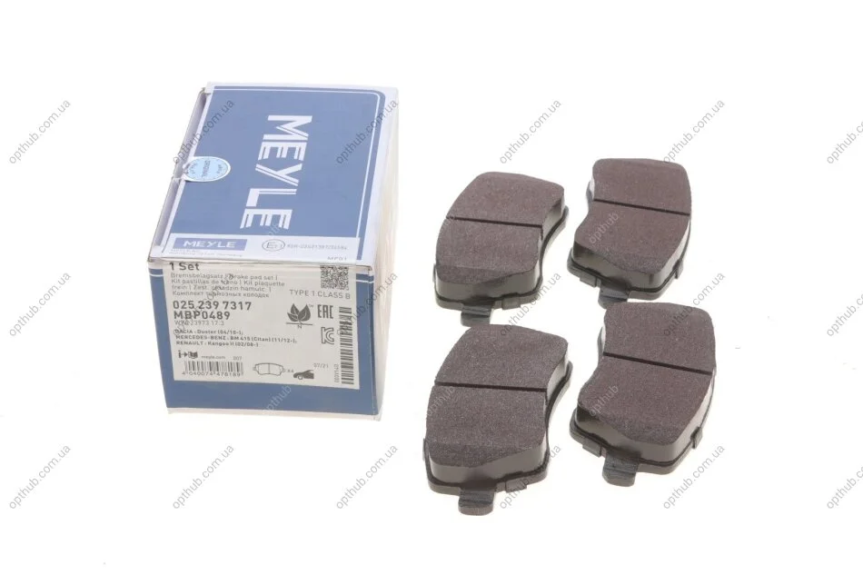 Колодки гальмівні (передні) Renault Kangoo 08- (TRW) (116.5/52.6/17.3mm.) UA63 MEYLE 025 239 7317 (фото 1)