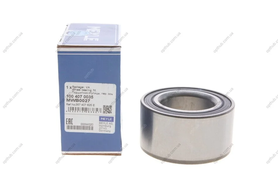 Підшипник маточини SEAT CORDOBA, SEAT TOLEDO, VW CADDY II, GOLF III 83-04 перед. міст (Вир-во) 100 407 0 MEYLE 100 407 0035 (фото 1)