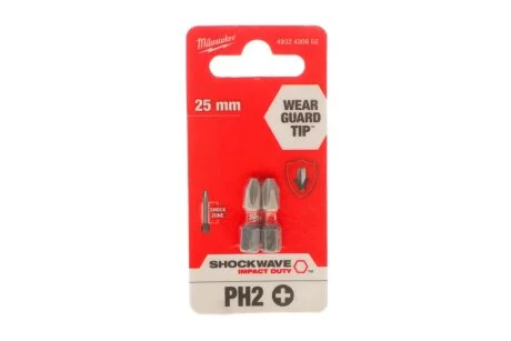 Біта SHOCKWAVE, PH2, 25мм, (2шт) MILWAUKEE 4932430852