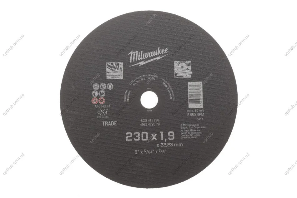 Відрізний диск Standard Inox 230x1,9мм MILWAUKEE 4932479579 (фото 1)