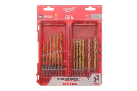 Набір свердел по металу Milwaukee RedHEX HSS-G TiN (19 шт), пластиковий кейс MILWAUKEE 4932493866
