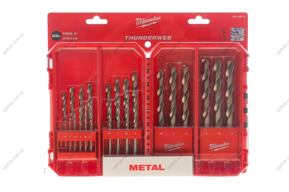 Набір свердел по металу THUNDERWEB 25 шт (1-13 мм) HSS-G, пластиковий кейс MILWAUKEE 4932493870 (фото 1)