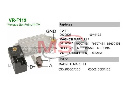 Регулятор напруги генератора РЕГУЛЯТОР НАПРУГИ IX110 CN MOBILETRON VRF119