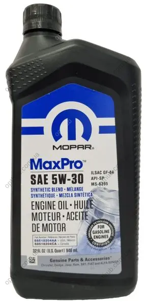 Моторна олива MaxPro (0,946L) 5W30 API ILSAC GF-6A SP CHRYSLER MS-6395 MOPAR 68518204AA (фото 1)