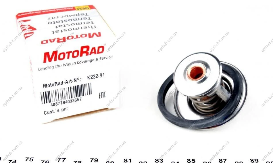 Термостат системи охолодження (91°C) OPEL ASCONA C, ASTRA F, ASTRA G, ASTRA G CLASSIC, KADETT D, KADETT E, KADETT E COMBO, MANTA B, REKORD E, VECTRA A 1.6-1.8 09.81-06.08 MOTORAD 232-91K (фото 1)