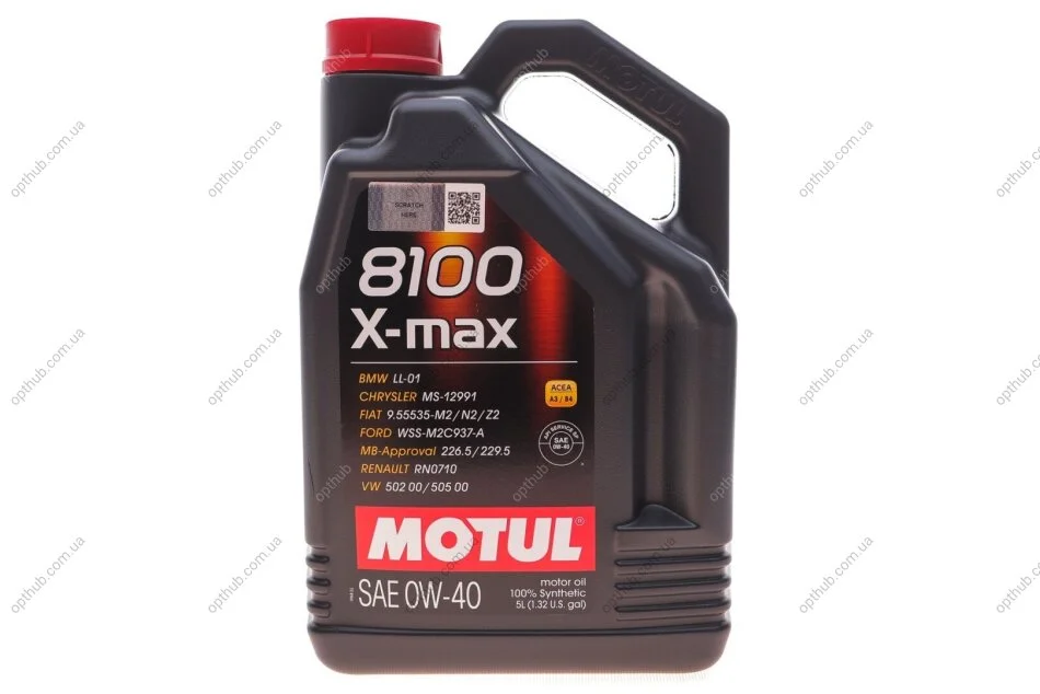 Олива 0W40 8100 X-max (5L) (MB 229.5/VW502.00/505.00/VOLVO VCC 95200356/LL-01) (104533) (opt-om) MOTUL 348206 (фото 1)
