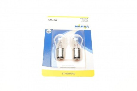 Автолампа P21/4W 12V 21/4W BAZ15d Standard (блістер/к-кт 2 шт.) (opt-om) NARVA 178814000