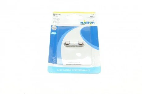 Автолампа 12V 0,6W SV8.5 (9.8x38mm) Festoon (LED) (блистер/1шт) (opt-om) NARVA 180794000