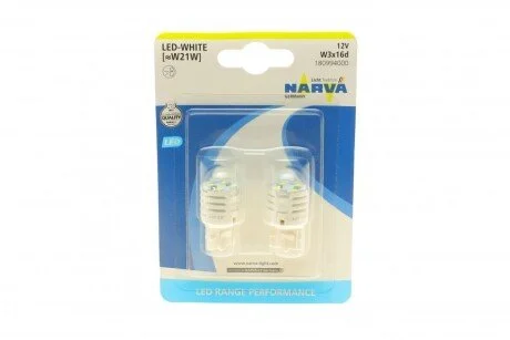 Автолампа W21W 12V 21W W3x16d (LED) (біла) (к-кт 2шт) UA63 NARVA 180994000