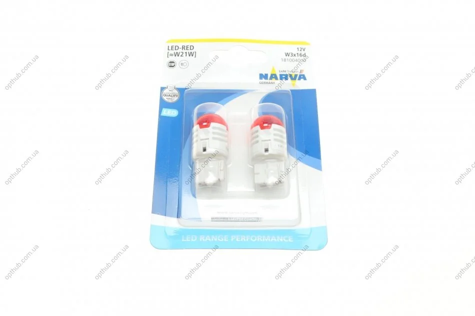 Автолампа W21W 12V 21W W3x16d (LED) (червона) (к-кт 2шт)) UA63 NARVA 181004000 (фото 1)