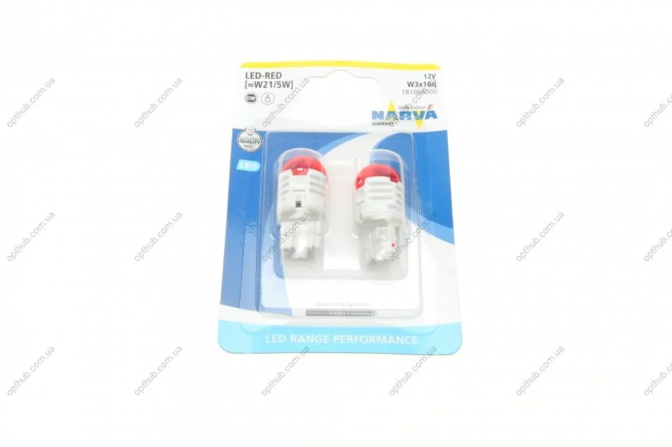 Автолампа W21/5W 12V 21/5W W3x16q (LED) (червона) (к-кт 2шт).) UA63 NARVA 181064000 (фото 1)