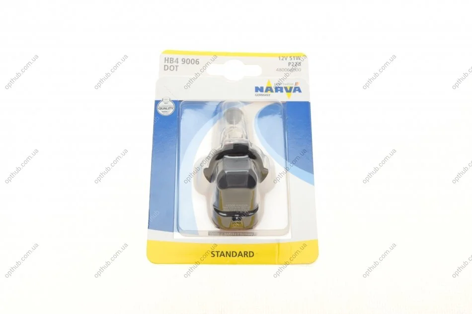 Автолампа HB4/9006 12V 51W P22d (Американськи типи) (блистер/1шт) (opt-om) NARVA 480064000 (фото 1)